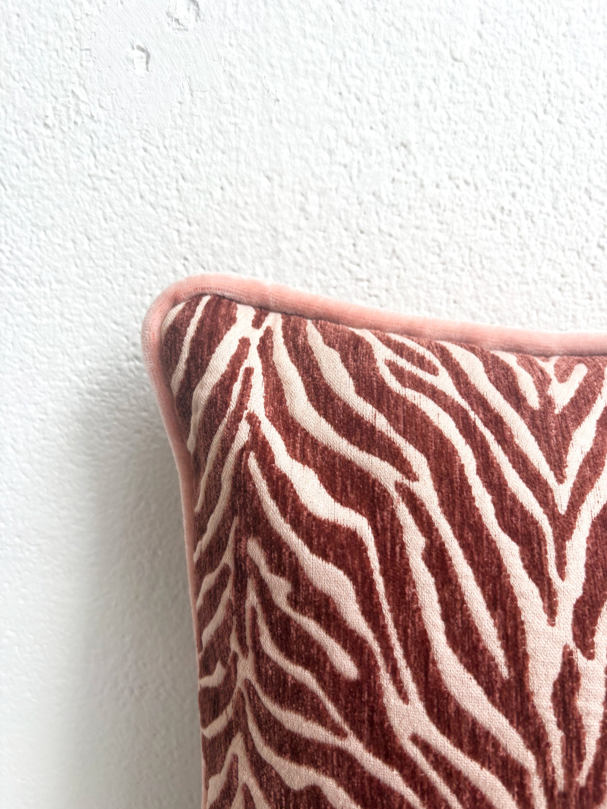 Pillow Otis, close-up of the tiger chenille and velvet piping